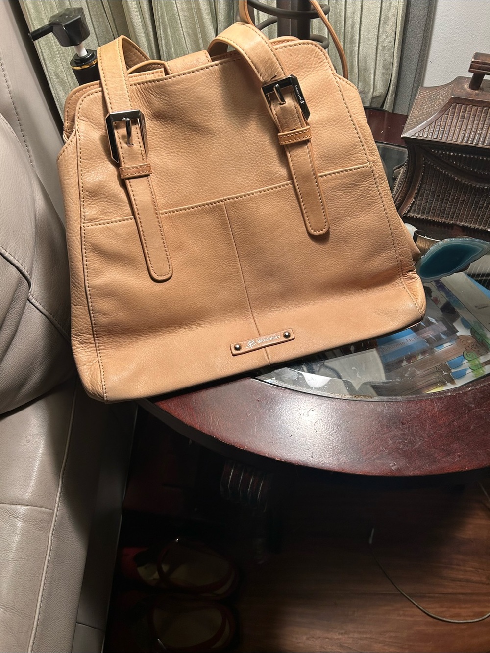 b. makowsky Tan Leather Satchel
